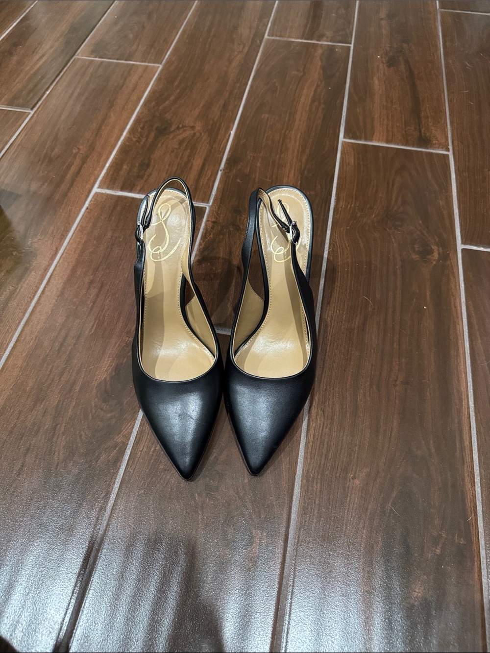 Sam Edelman Black Pointed-Toe Slingback Pumps